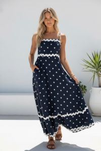 Miracle Polka Dot Shoestring Maxi Dress