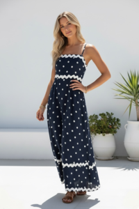 Miracle Polka Dot Shoestring Maxi Dress