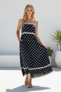 Miracle Lace Trim Polka Dot Maxi Dress