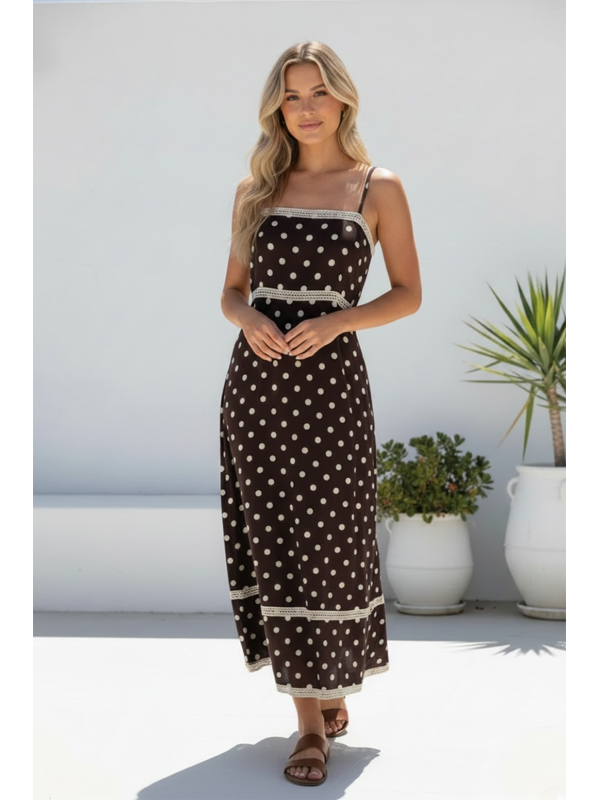 Miracle Lace Trim Polka Dot Maxi Dress