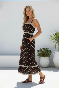 Miracle Lace Trim Polka Dot Maxi Dress
