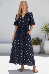 Miracle Polka Dot Button Maxi Dress