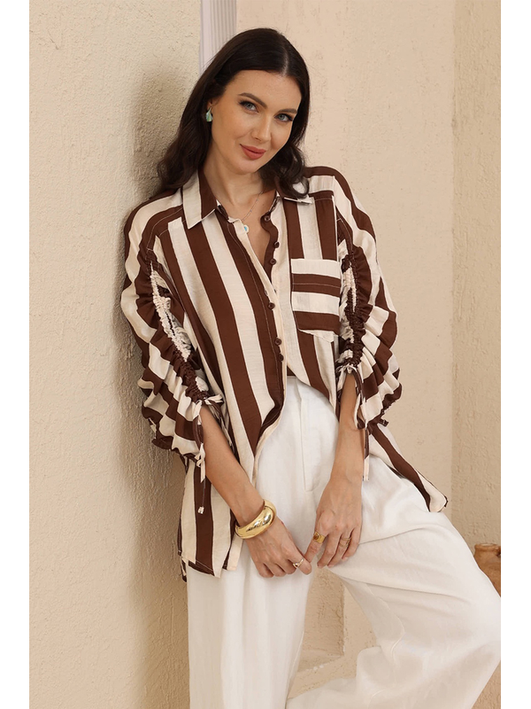 Iris Maxi Cocoa Stripe Shirt
