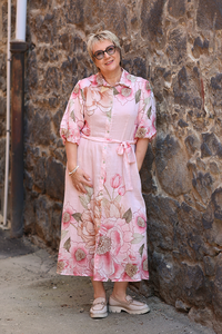 La Strada Floral Puff Sleeve Shirt Dress