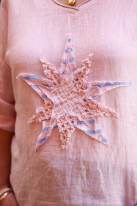 La Strada Linen Applique Star Metallic Top