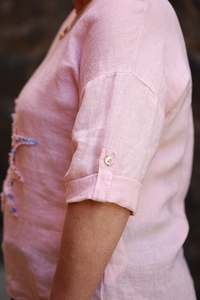 La Strada Linen Applique Star Metallic Top