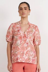 Adorne Jenette Linen Surat Print Top